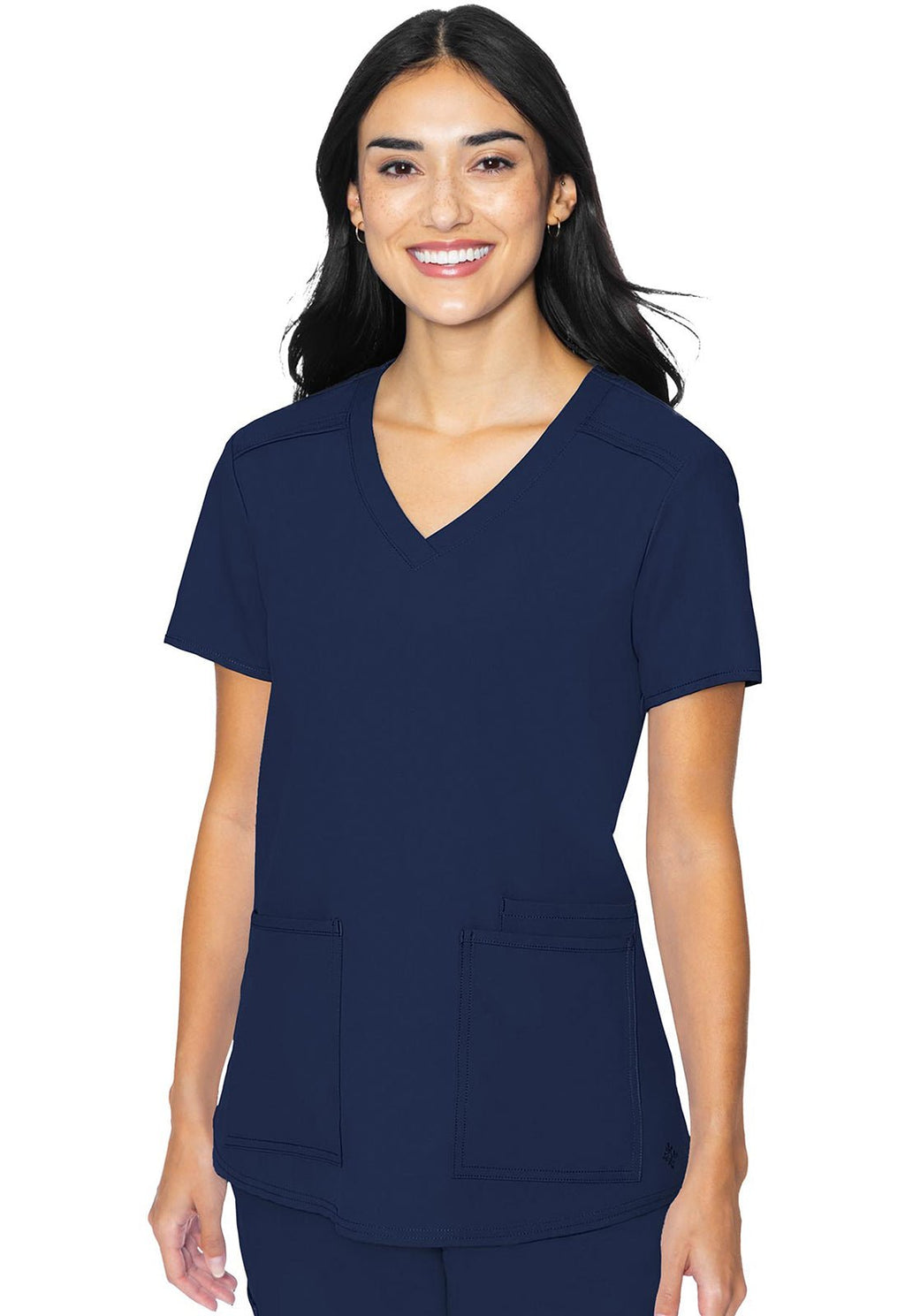 Front view of the Cambrian College Practical Nursing Med Couture Insight Scrub Top Navy