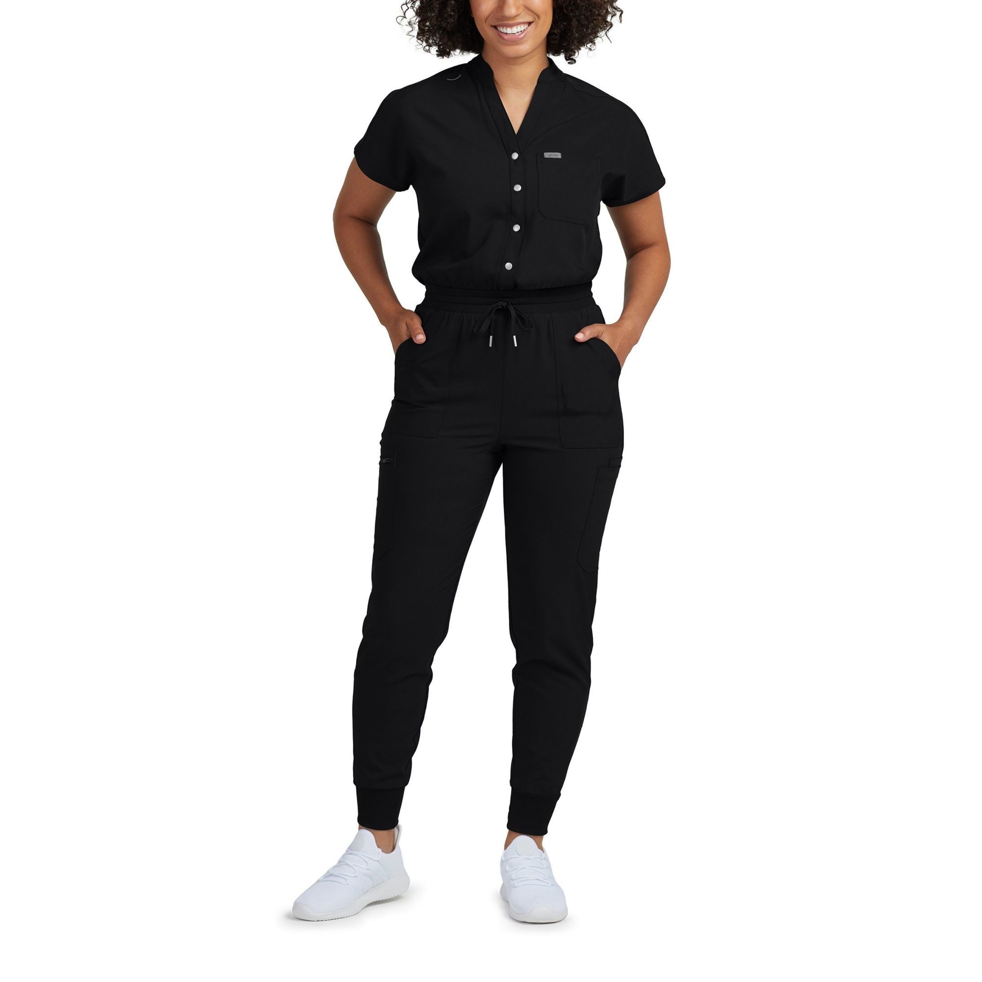 Landau Forward Cargo Scrub Jumpsuit Women's Scrub Jumpsuit White Cross Black XS