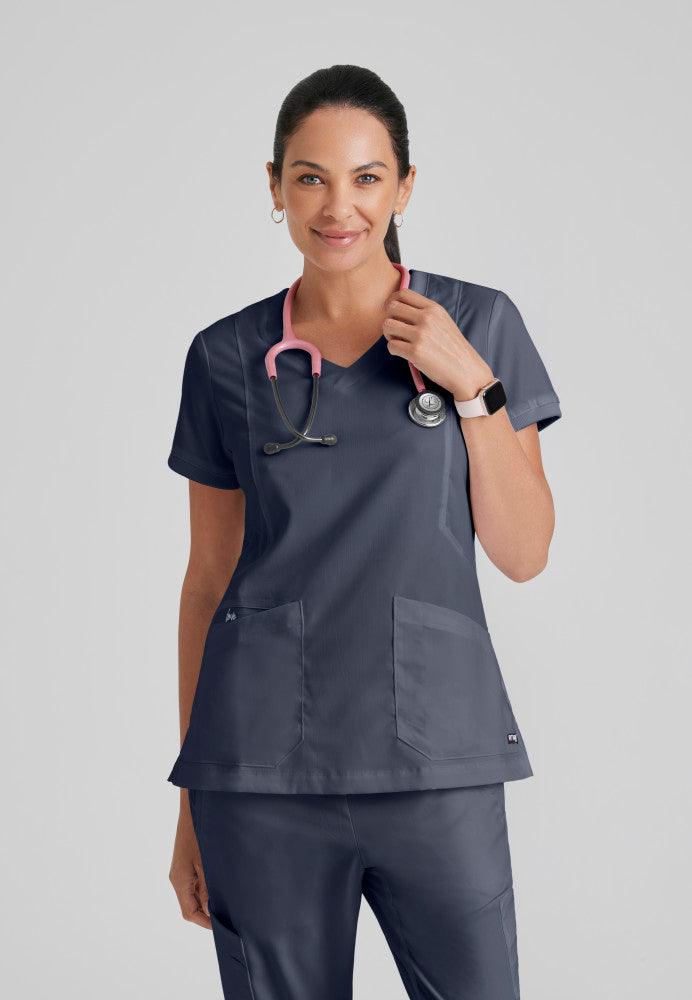 Grey's Anatomy Kira Top -  Women's V-Neck Scrub Top Women's Scrub Top Grey's Anatomy Classic Steel XS 