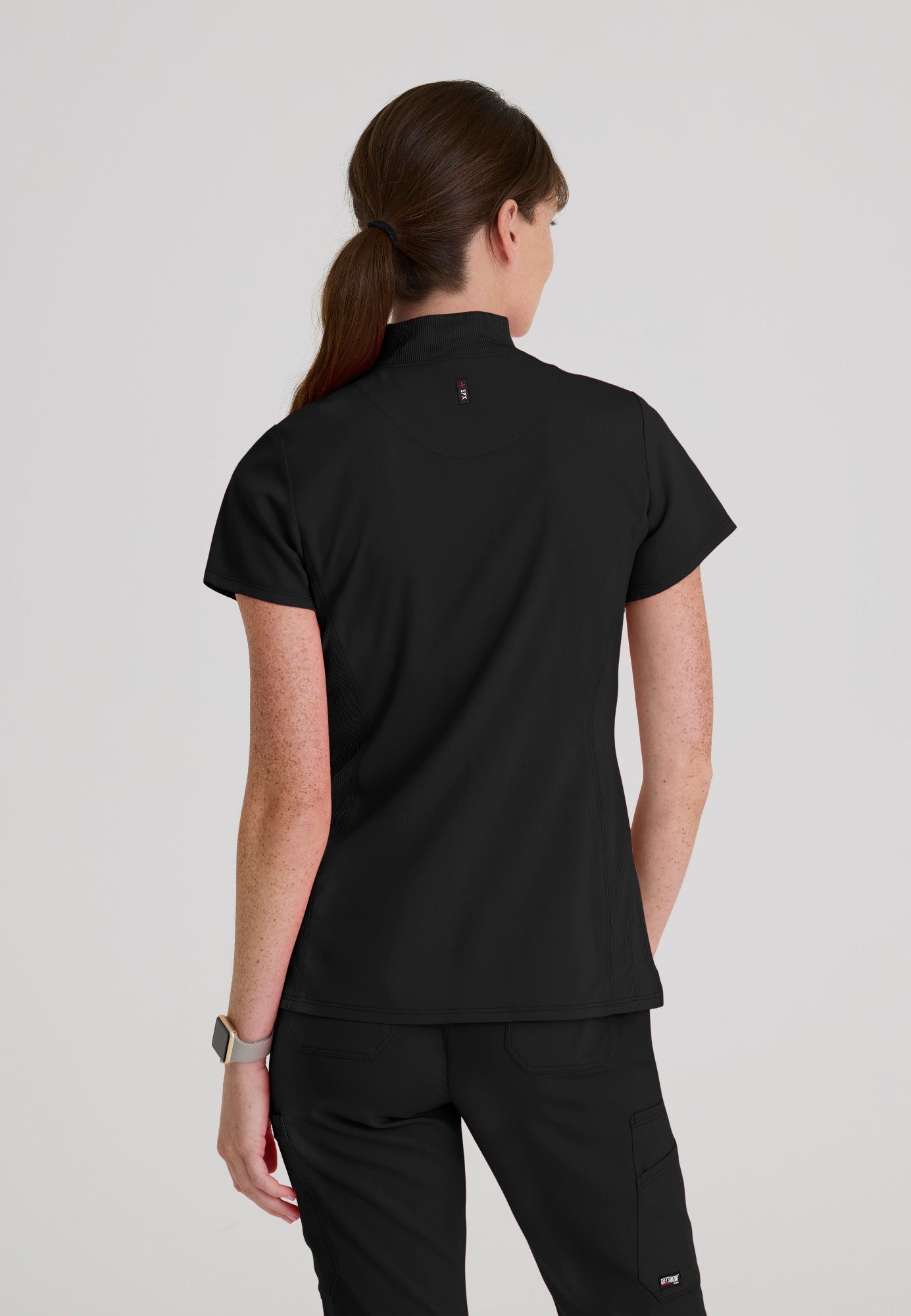 Kristi Zip Front Scrub Top Grey's Anatomy Spandex Stretch GRST292-BLACK-XXS