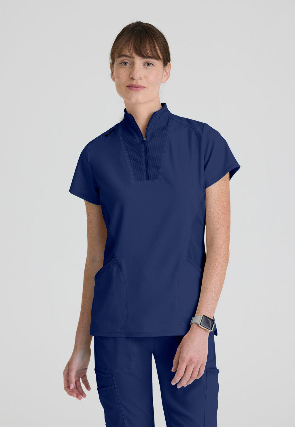 Kristi Zip Front Scrub Top Grey's Anatomy Spandex Stretch GRST292-INDIGO-XXS