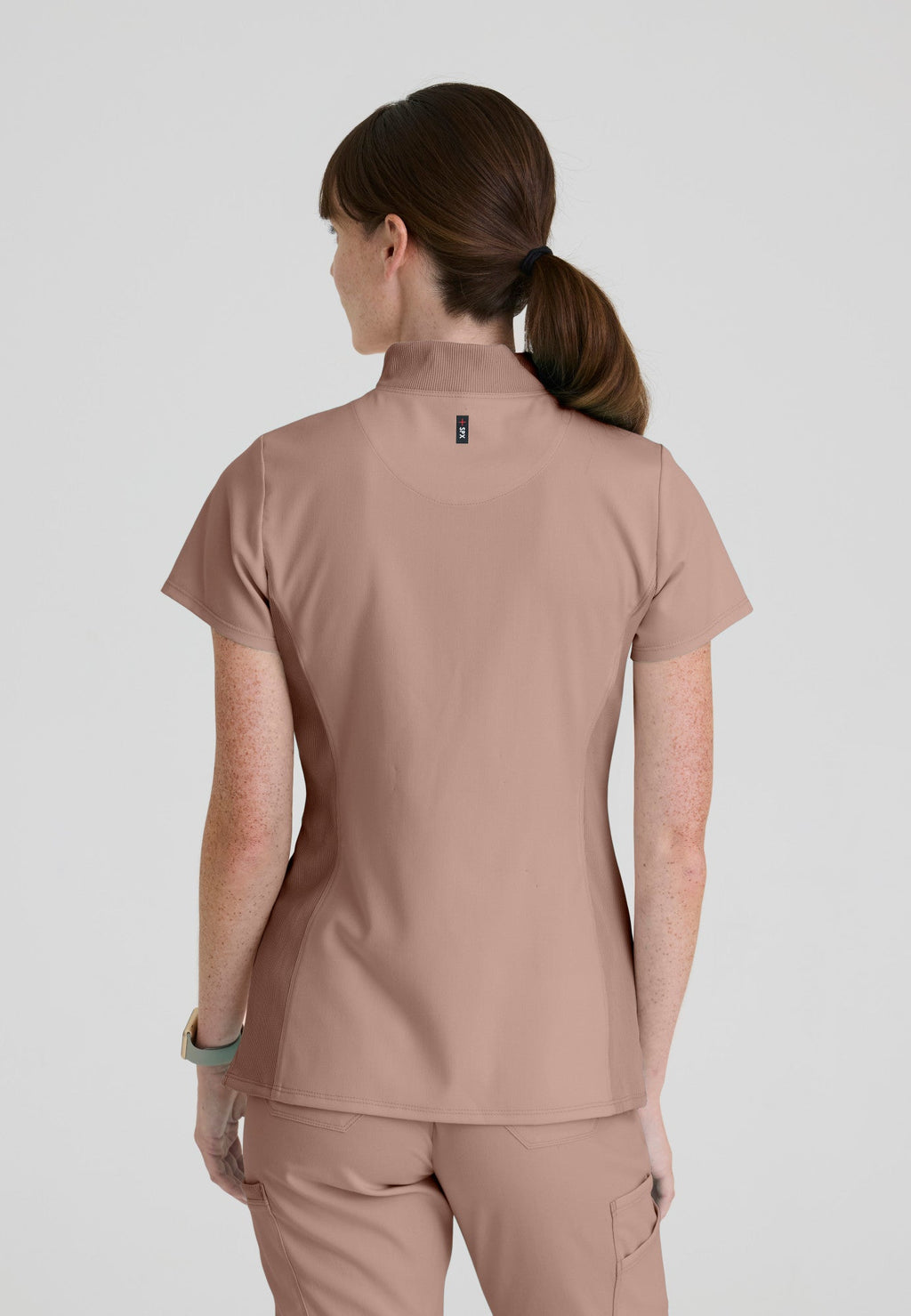 Kristi Zip Front Scrub Top Grey's Anatomy Spandex Stretch GRST292-MOCHA-XXS