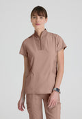 Kristi Zip Front Scrub Top Grey's Anatomy Spandex Stretch GRST292-MOCHA-XXS