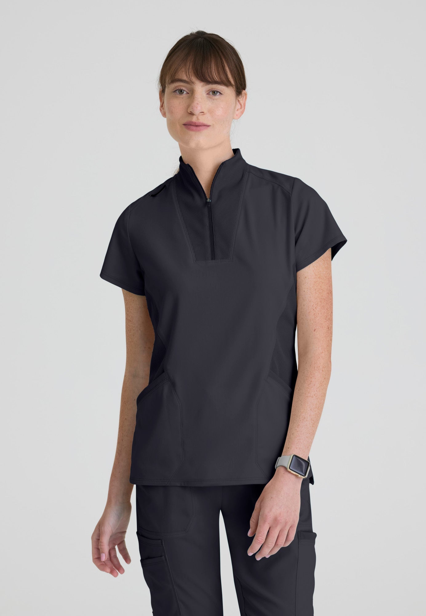 Kristi Zip Front Scrub TopGrey's Anatomy Spandex StretchGRST292-STEEL-XXS
