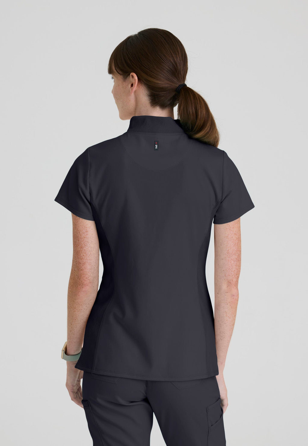Kristi Zip Front Scrub Top Grey's Anatomy Spandex Stretch GRST292-STEEL-XXS