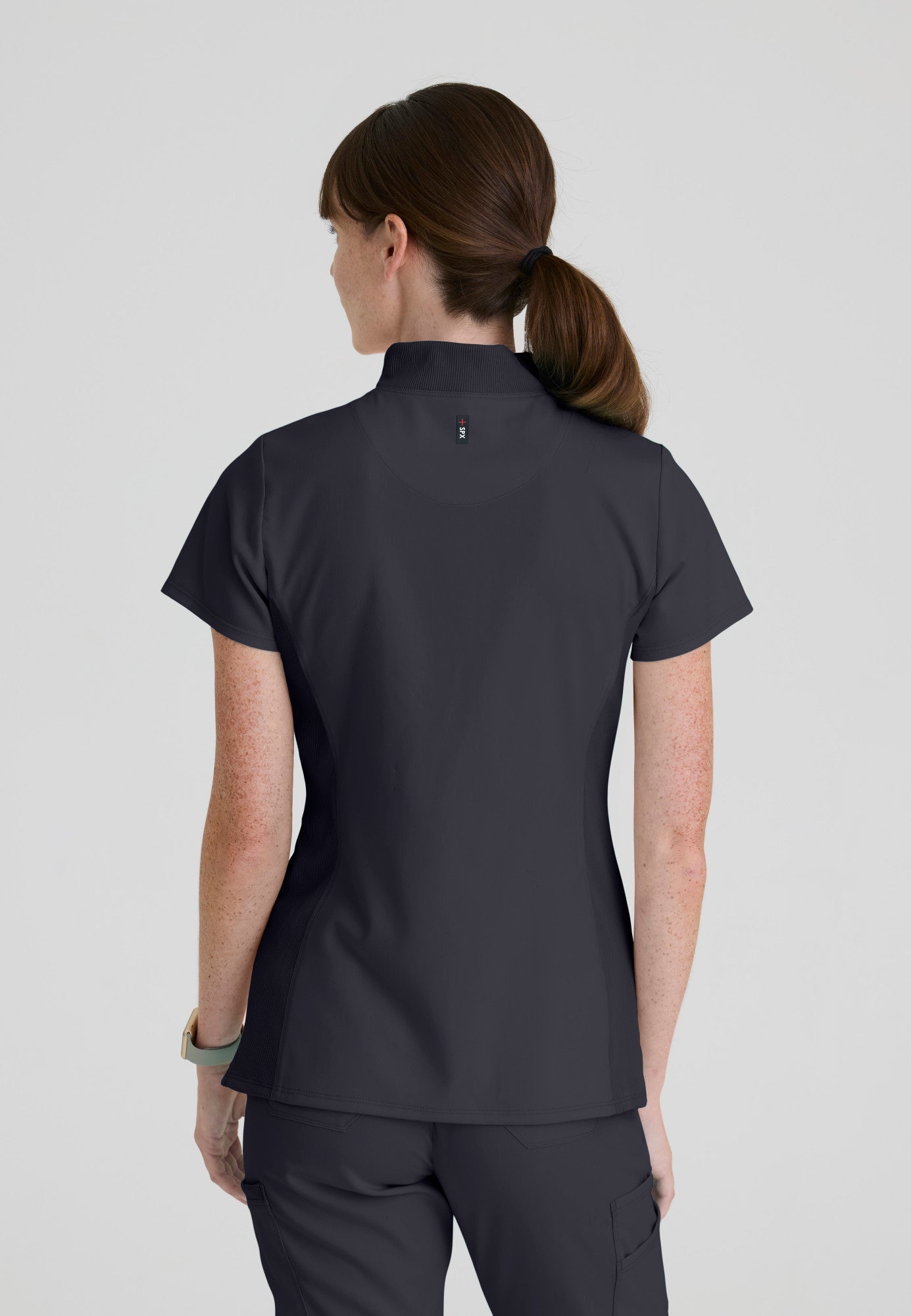 Kristi Zip Front Scrub Top Grey's Anatomy Spandex Stretch GRST292-STEEL-XXS
