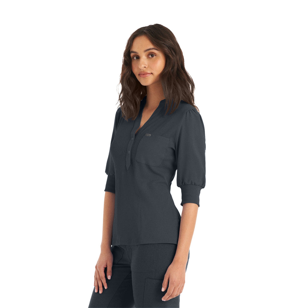 Landau Forward Half Sleeve Scrub TopWhite CrossLT114-BLACK-XS