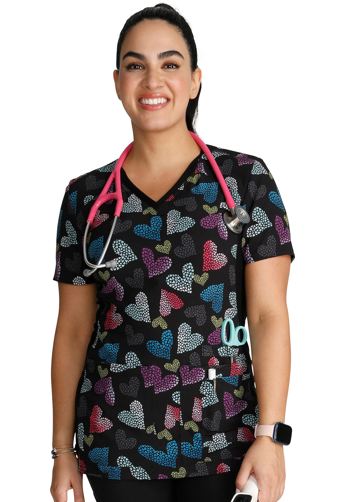 Cherokee iFlex | V-Neck Knit Panel Print Scrub Top Women's Print Top Cherokee iFlex