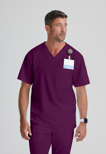 Grey's Anatomy | Evan 2-Pocket V-Neck Men's Scrub Top Men's Scrub Top Grey's Anatomy Wine XS 