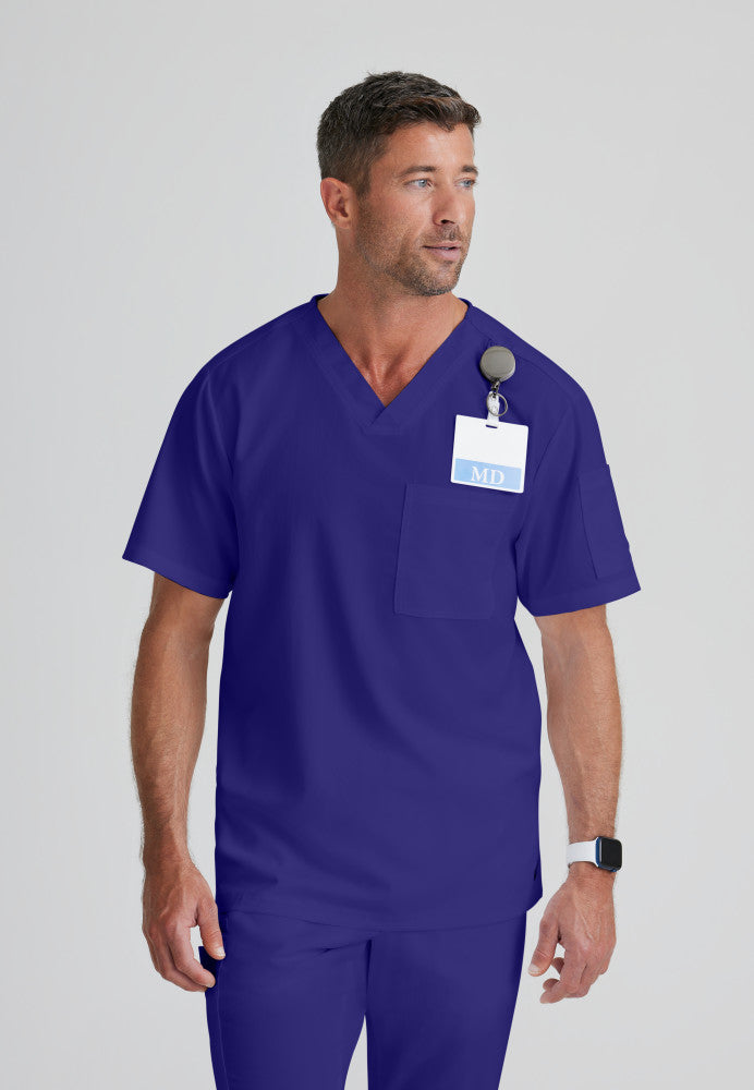 Grey's Anatomy | Evan 2-Pocket V-Neck Men's Scrub Top Men's Scrub Top Grey's Anatomy Purple Rain XS 