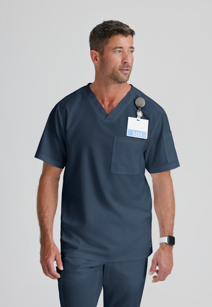 Evan 2-Pocket V-Neck Scrub Top Men's Scrub Top Grey's Anatomy Steel XS