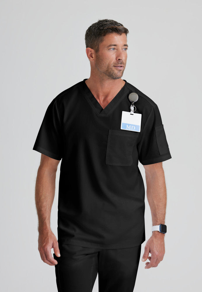 Evan 2-Pocket V-Neck Scrub Top Men's Scrub Top Grey's Anatomy Black XS