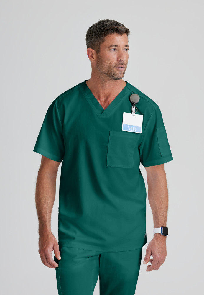 Evan 2-Pocket V-Neck Scrub Top Men's Scrub Top Grey's Anatomy Hunter Green XS