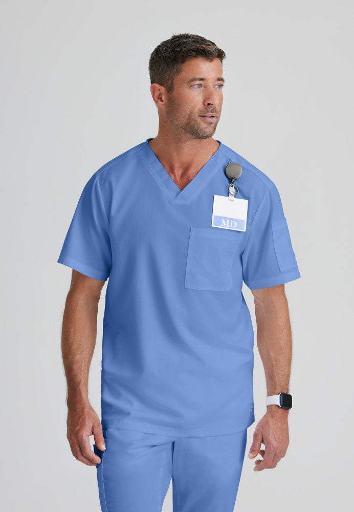 Grey's Anatomy | Evan 2-Pocket V-Neck Men's Scrub Top Men's Scrub Top Grey's Anatomy Ceil Blue XS 