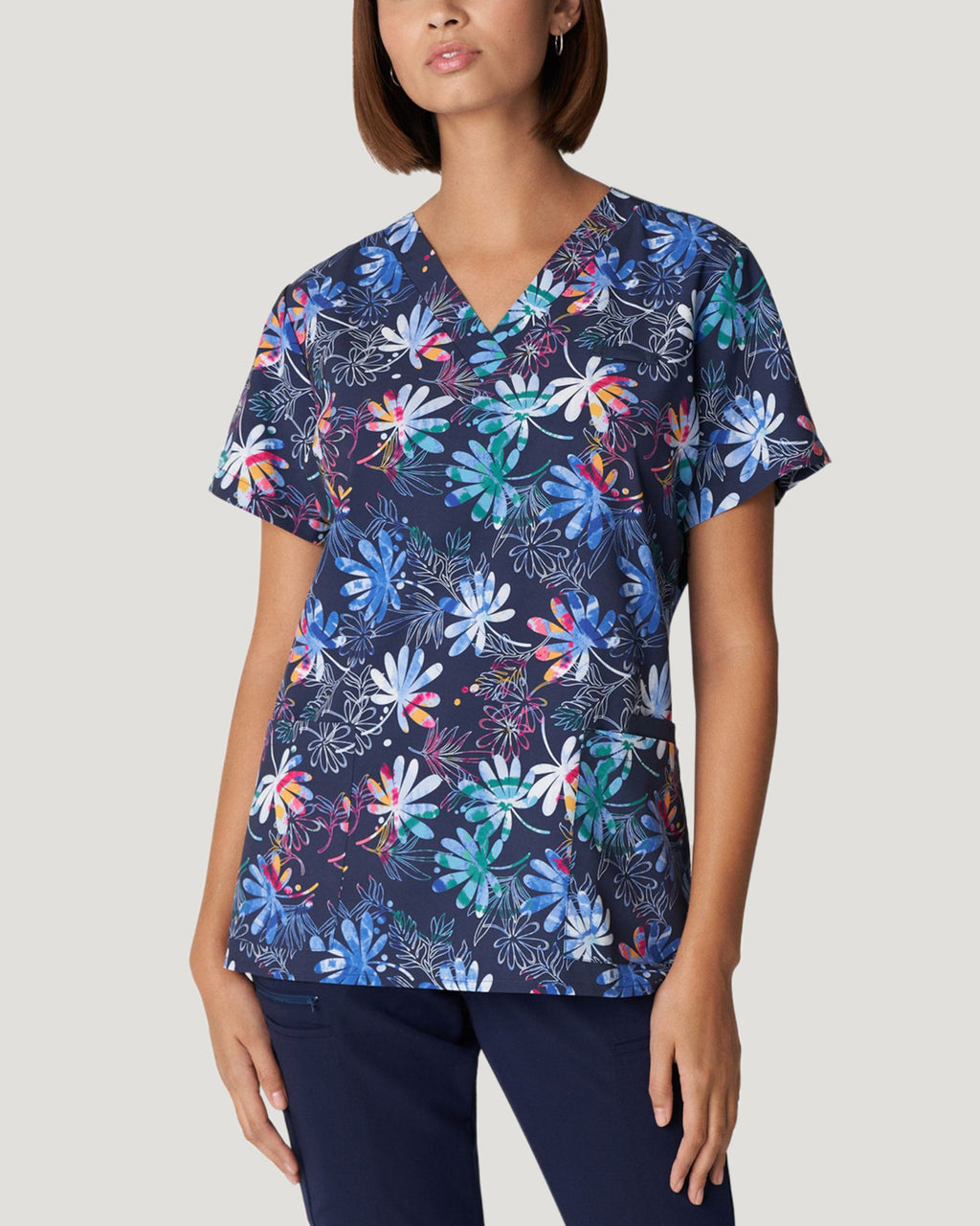 White Cross | Printed Scrub Top Women's Print Top White Cross Full Bloom XS 