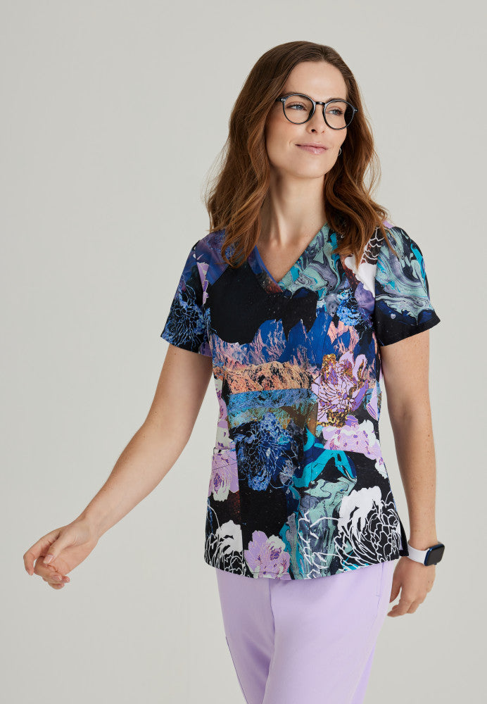 Barco One | Thrive Print Scrub Top Women's Print Scrub Top Barco One Mystic Flower XXS 