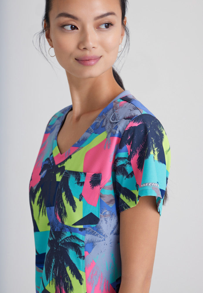 Palm Dreams V-Neck Print Scrub Top Women's Print Scrub Top Skechers by Barco