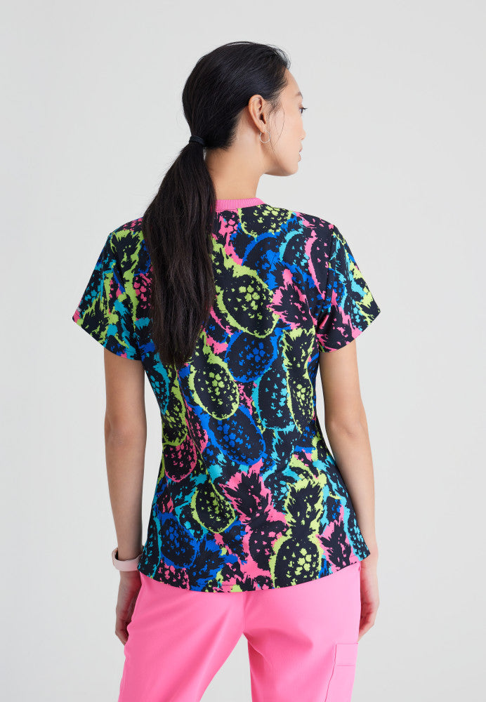 Pineapple Pop V-Neck Print Scrub Top Women's Print Scrub Top Skechers by Barco