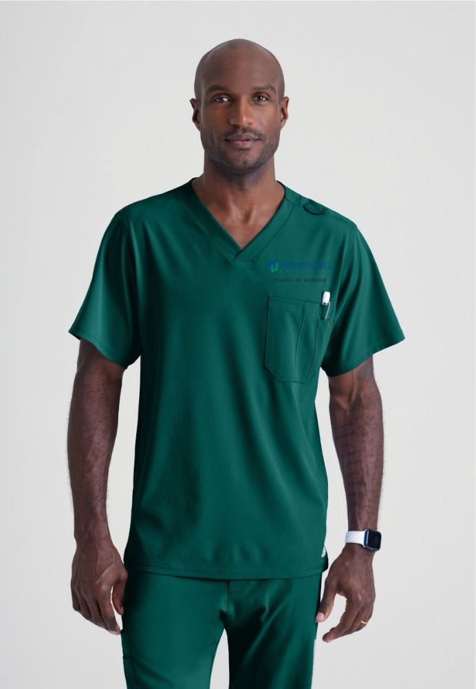 First Year Nipissing Nursing - Men's Structure Scrub Top Men's Scrub Top Skechers Hunter Green XS