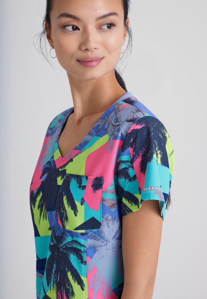 Palm Dreams V - Neck Print Scrub TopSkechers by BarcoSKT174-PLDR-XXS