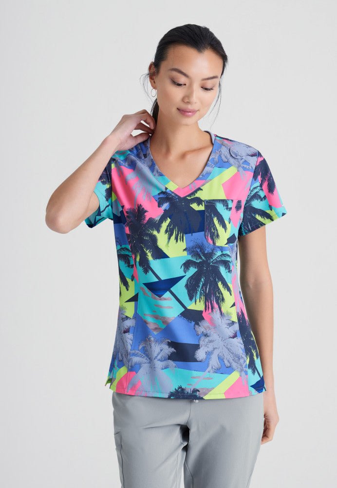 Palm Dreams V - Neck Print Scrub TopSkechers by BarcoSKT174-PLDR-XXS