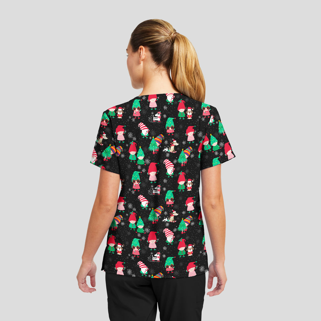 Santa's Helpers Holiday Print Scrub Top Women's Holiday Print Scrub Top White Cross
