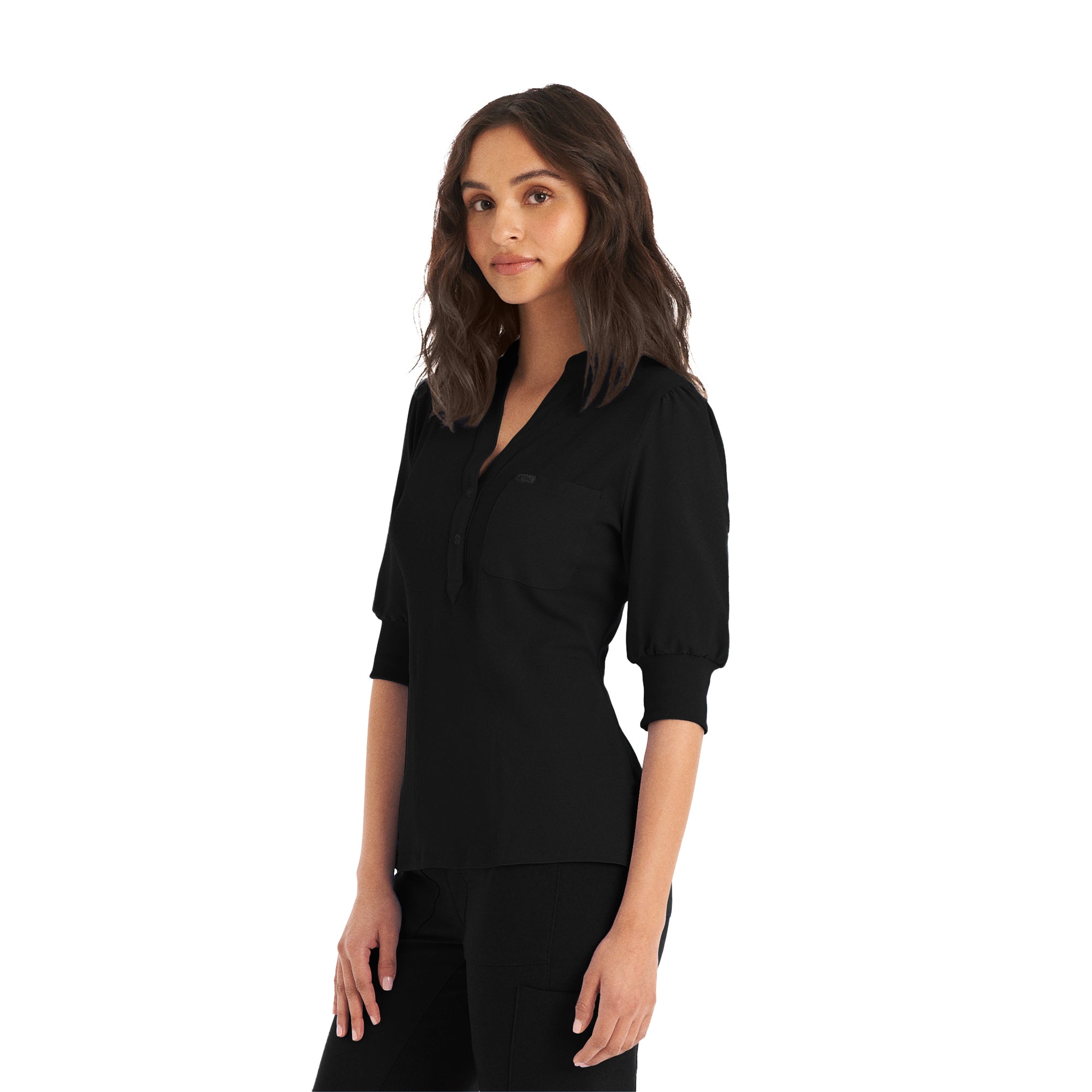 Landau Forward Half Sleeve Scrub Top Women's Scrub Top White Cross Black XS