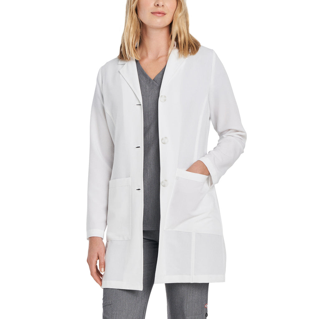 4-Pocket Mid-Length Tablet White Lab Coat Women's Lab Coat White Cross
