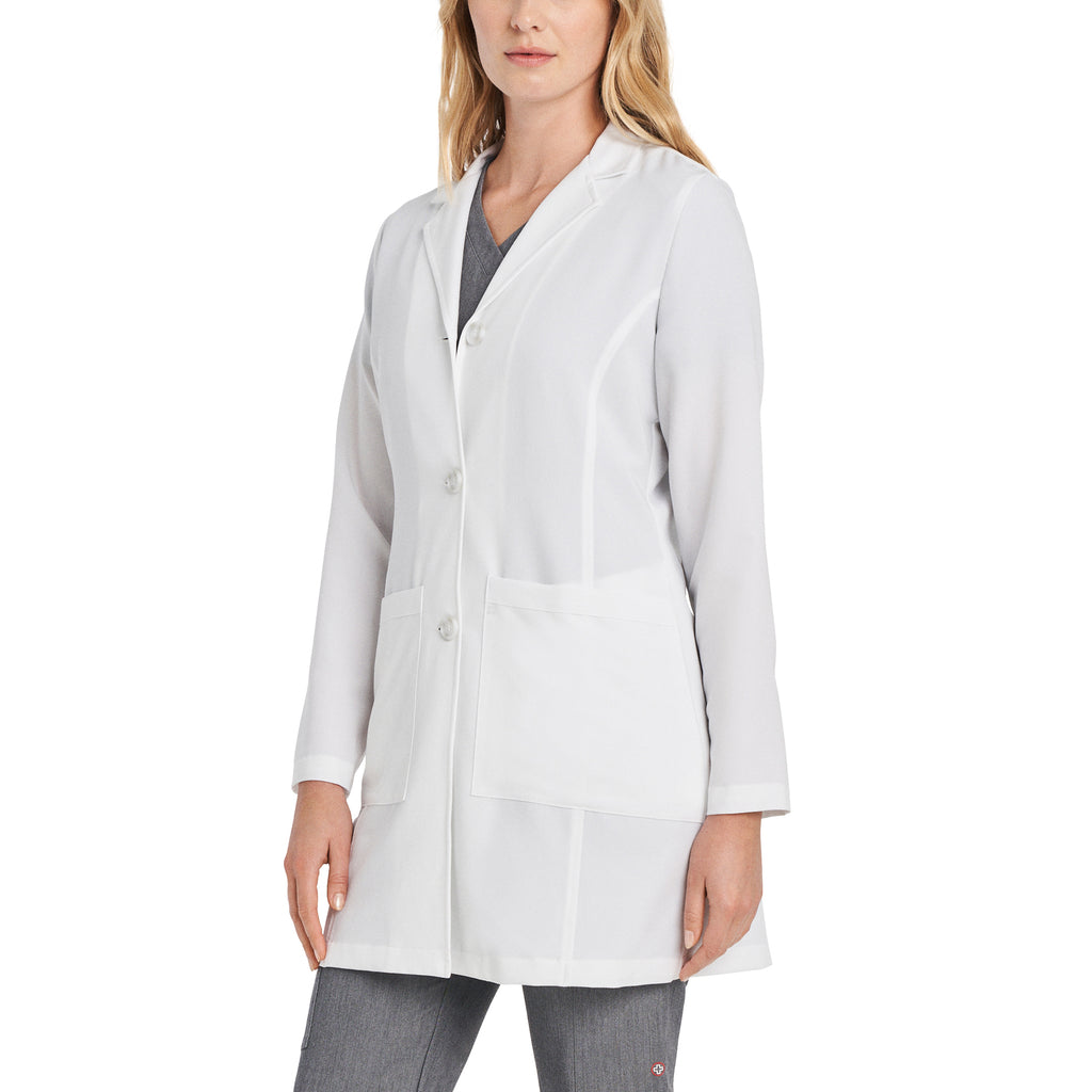 4-Pocket Mid-Length Tablet White Lab Coat Women's Lab Coat White Cross