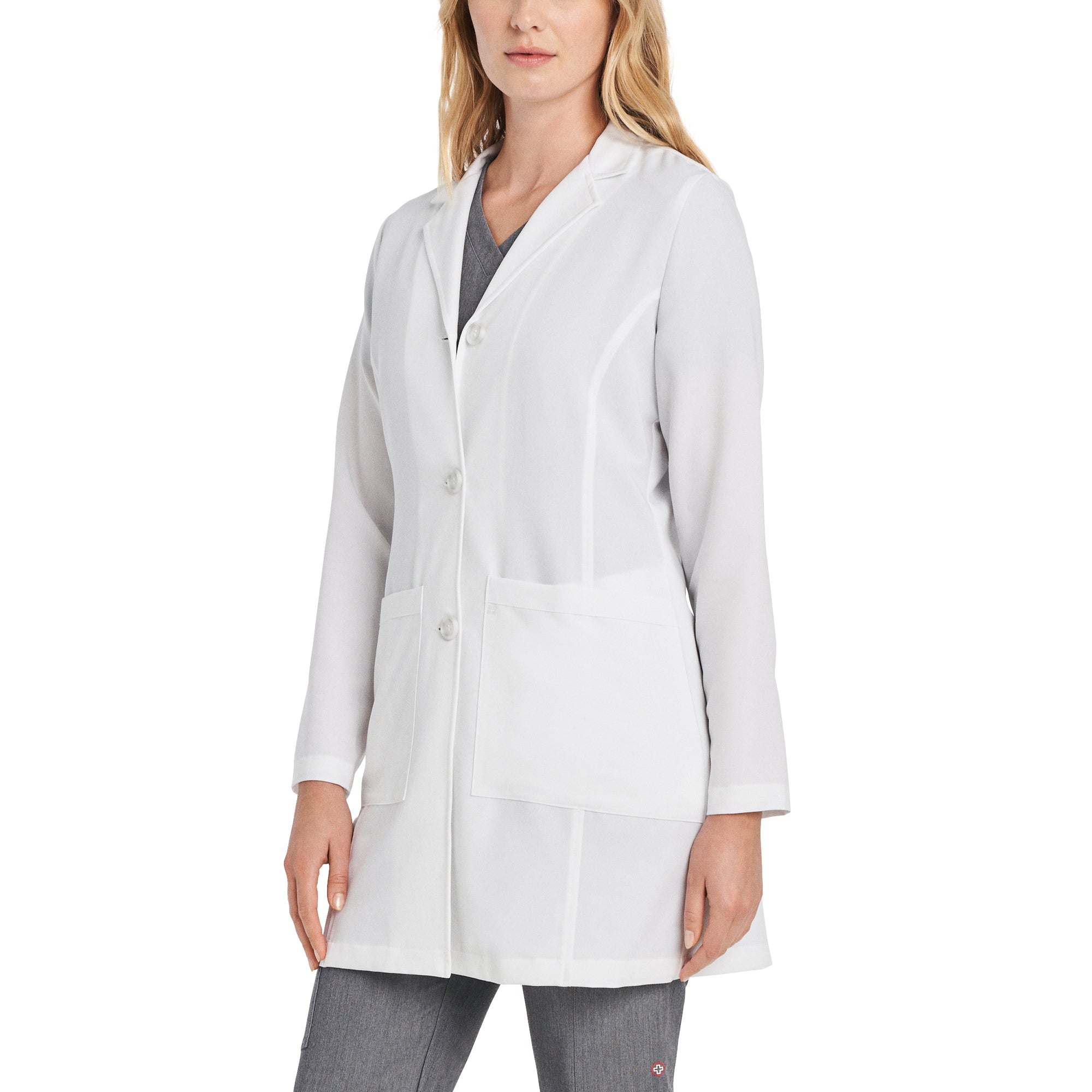 4-Pocket Mid-Length Tablet White Lab Coat Women's Lab Coat White Cross