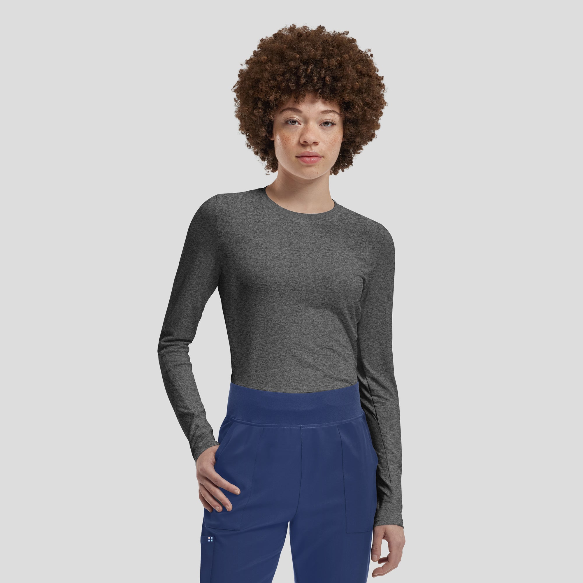 1-Pocket Long-Sleeve Underscrub Tee – Comfortable Layering Top Women's Underscrub White Cross Vibe Heather Pewter XS