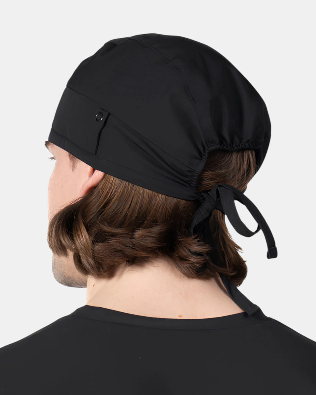 Back view of the Pitt & Grûv Scrub Cap with Mask Snaps in black colour.