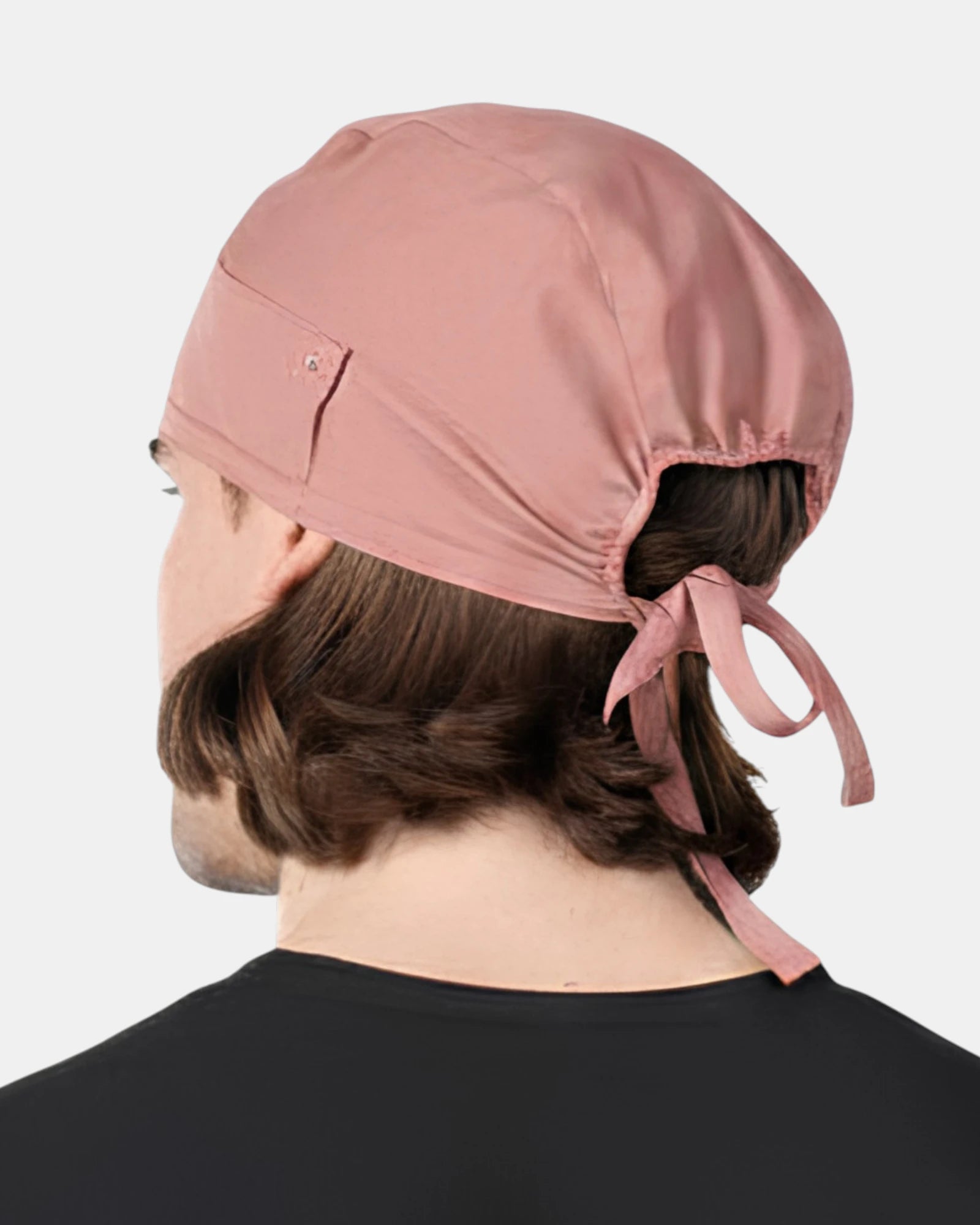Back view of the Pitt & Grûv Scrub Cap with Mask Snaps in Ash Rose colour.