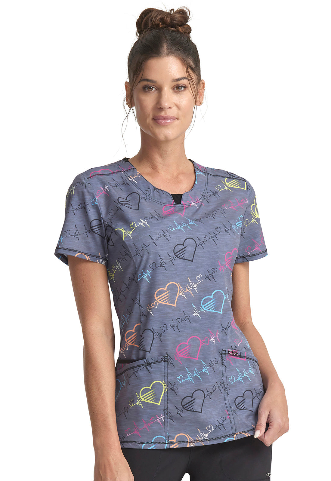 Cherokee Infinity | Round Print Neck Scrub Top Women's Print Top Cherokee Infinity Pop Beats XS 