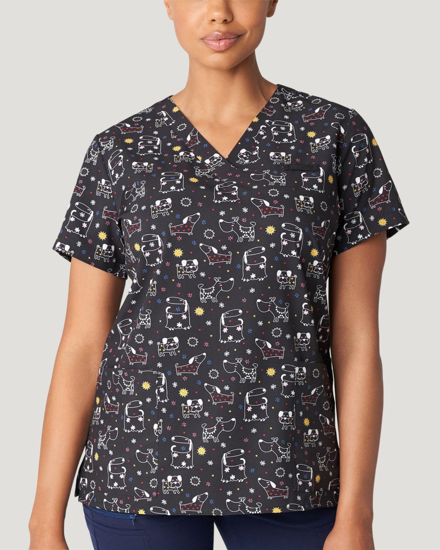 White Cross | Printed Scrub Top Women's Print Top White Cross Puppy Playdate XS 