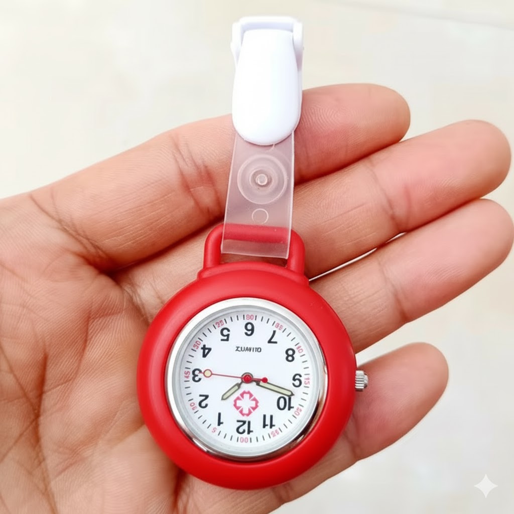Clip On Analog Nurse Watch Clip Watch Lasalle Uniform Red
