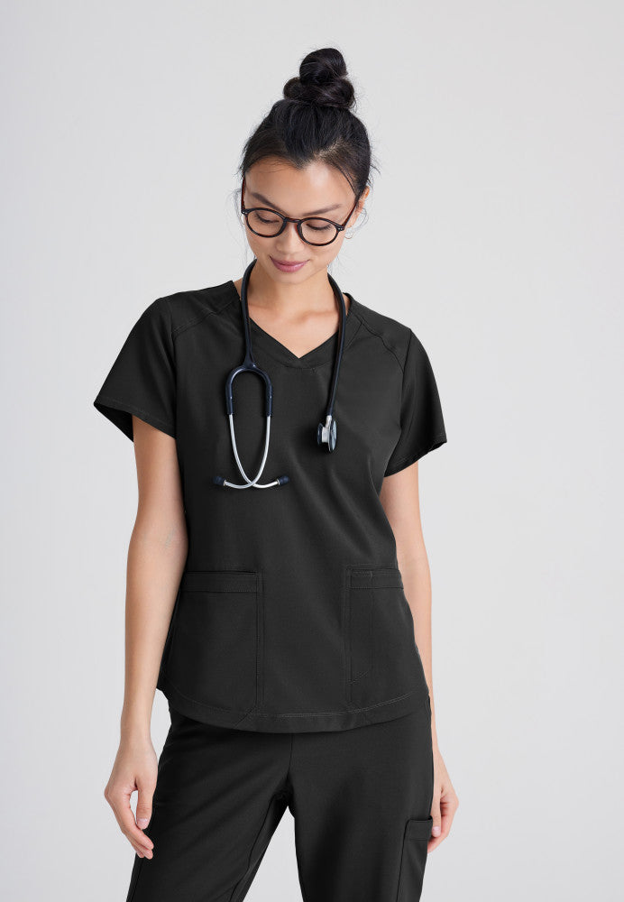 Rhythm 2-Pocket Scrub Top Women's Scrub Top Grey's Anatomy Evolve Black XXS