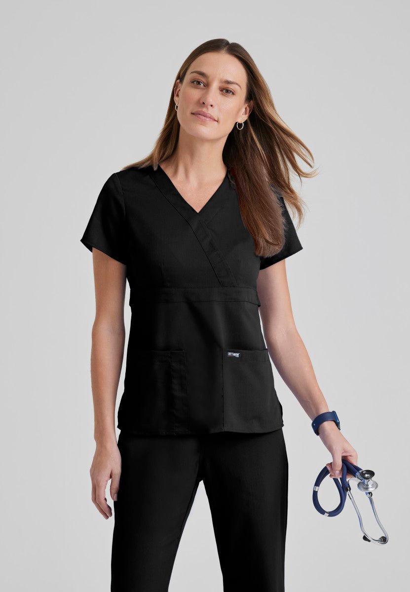 Riley Mock Wrap Scrub TopGrey's Anatomy Classic4153-BLACK-XXS