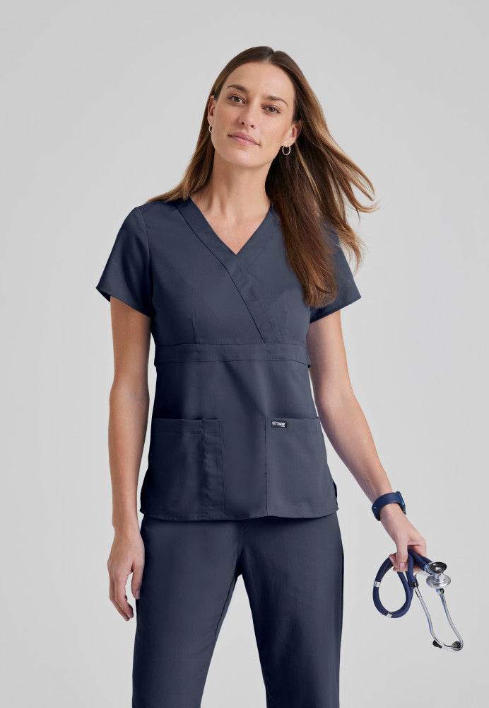 Grey's Anatomy Riley Top - 3 Pocket V-Neck Scrub Top Women's Scrub Top Grey's Anatomy Classic Steel XXS 