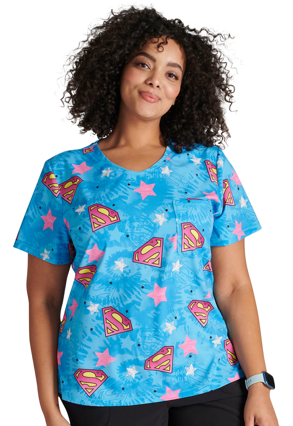 Superwoman Scrub Top Women's Print Top Cherokee Licensed XS  