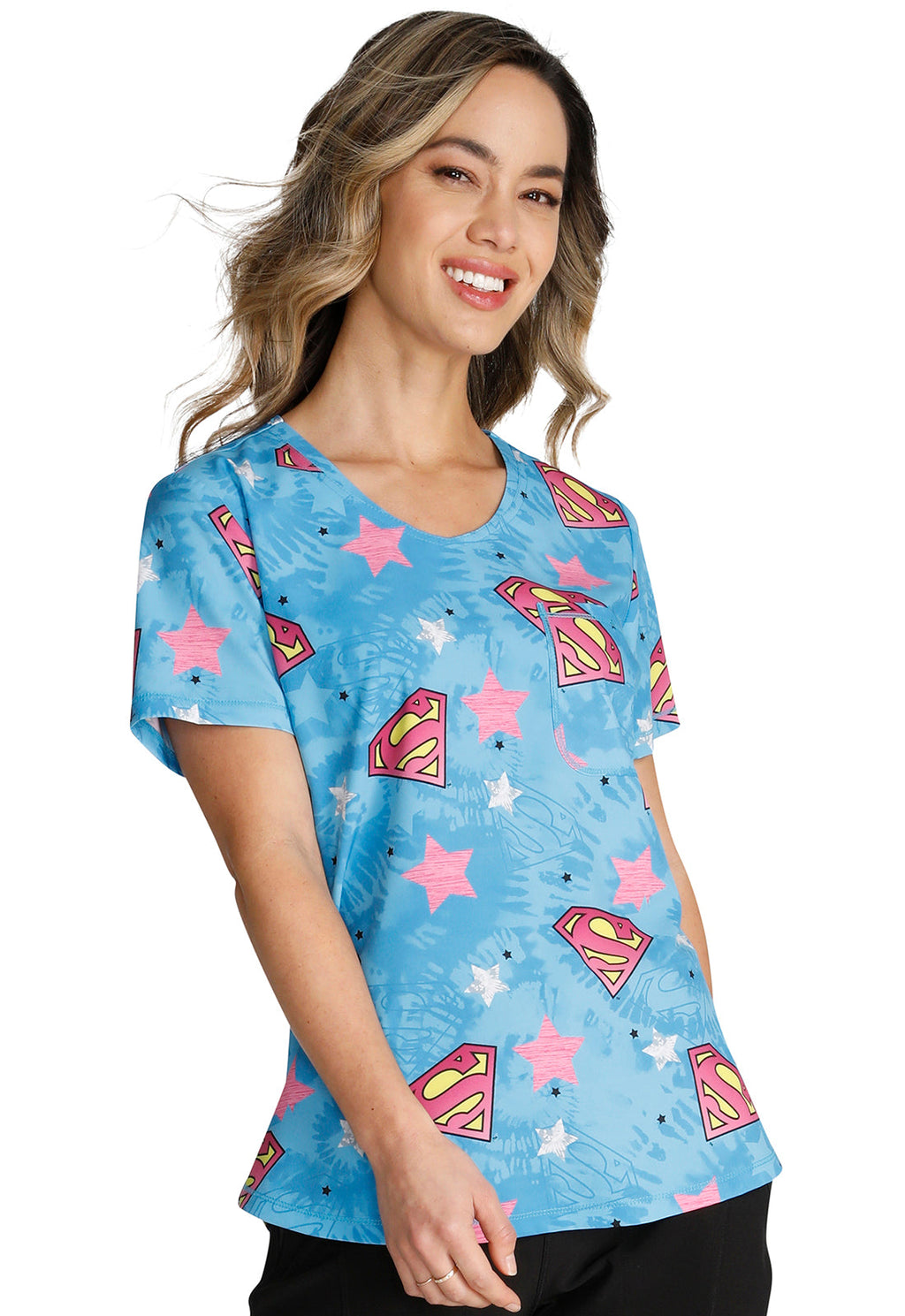 Superwoman Scrub Top Women's Print Top Cherokee Licensed   