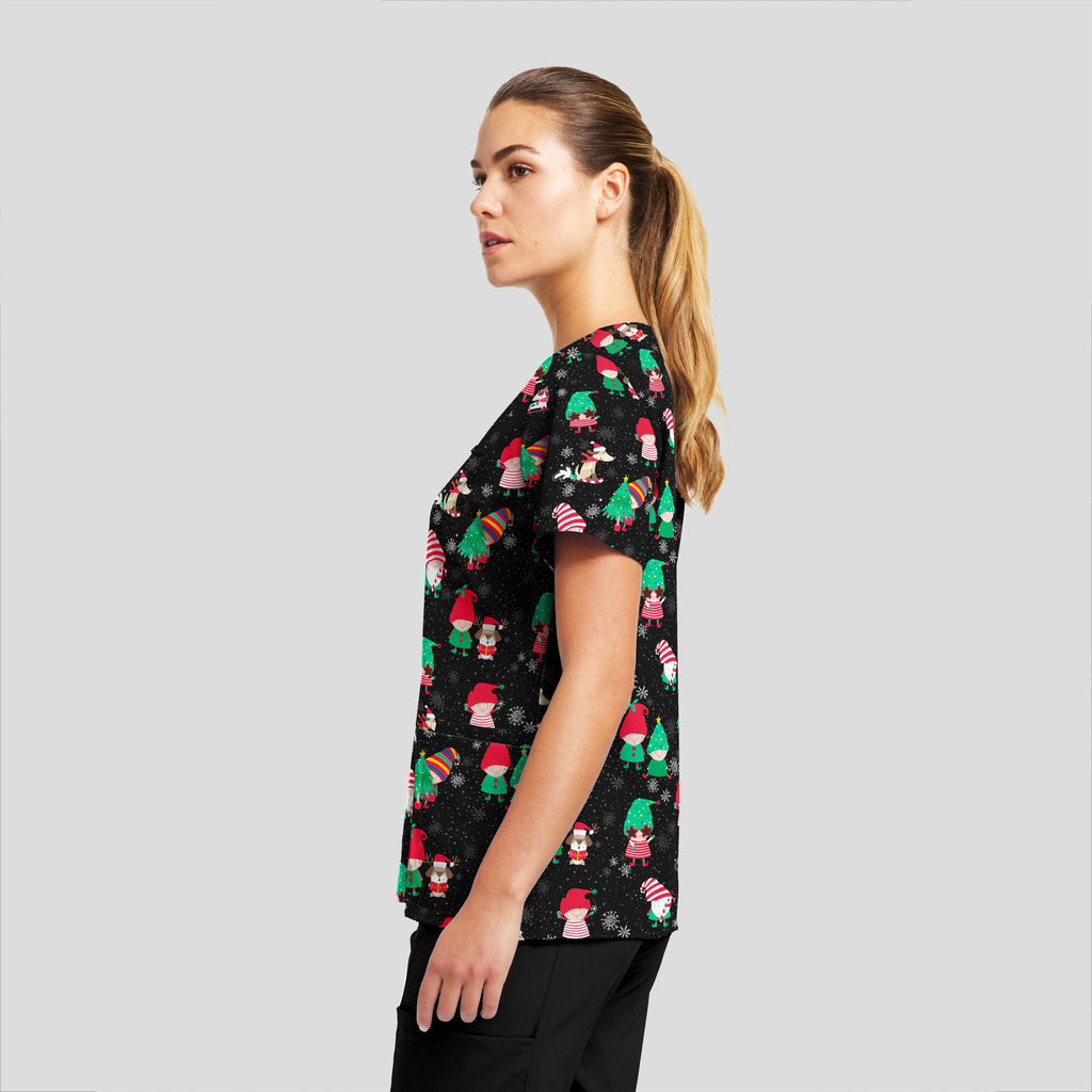 Santa's Helpers Holiday Print Scrub TopWhite Cross618SAHE-S