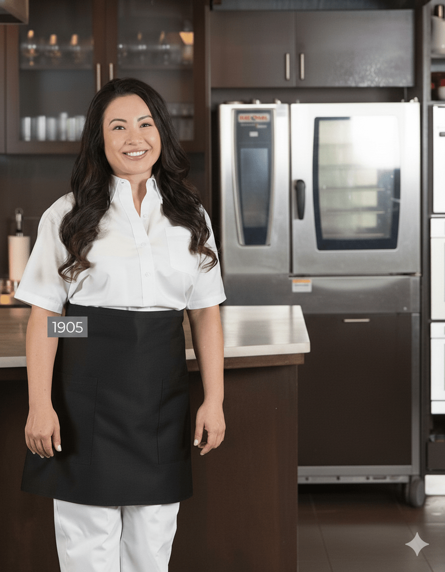 Short Bistro Apron with Two PocketsPremium Uniforms1905-BLACK