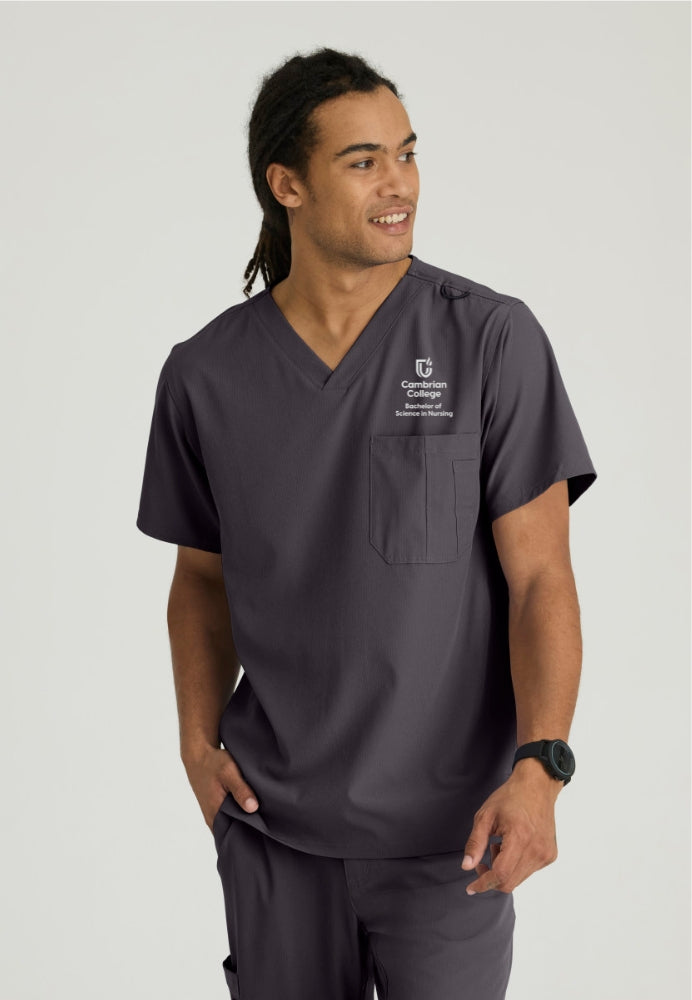 Cambrian College Nursing - Structure Men's Scrub Top Men's Scrub Top Lasalle Uniform Pewter XS