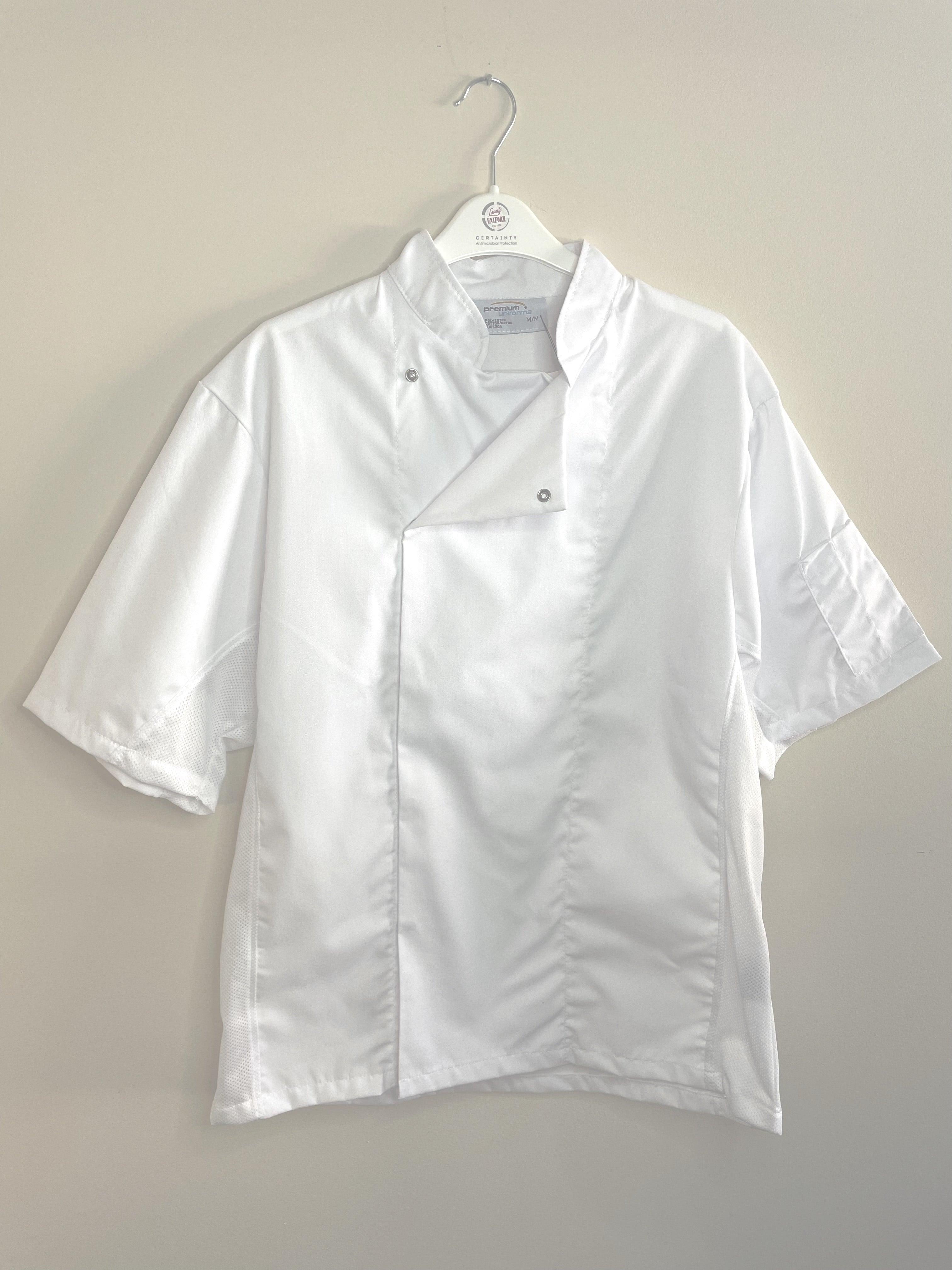Slim Fit Snap Front Short Sleeve Chef Coat Chef Coat Premium Uniforms White XS 