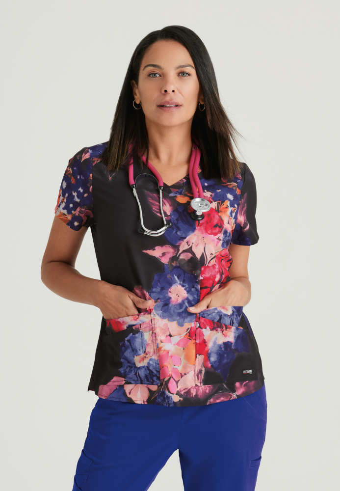 Grey's Anatomy | Ella Print Scrub Top Women's Print Scrub Top Grey's Anatomy Spring Garden XS 