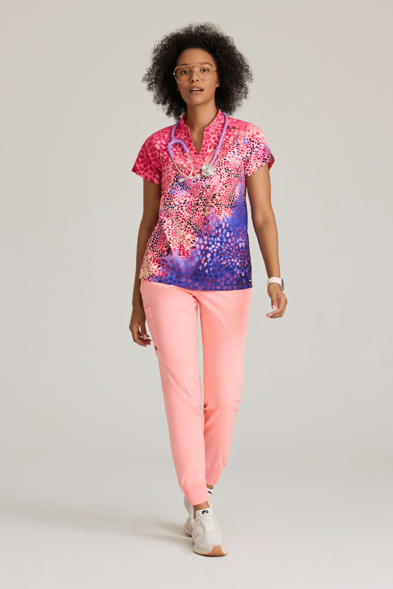 Summer Whispers 2 Pocket Banded Collar Print TopGrey's Anatomy Spandex StretchGRST230G-SMWH-XS