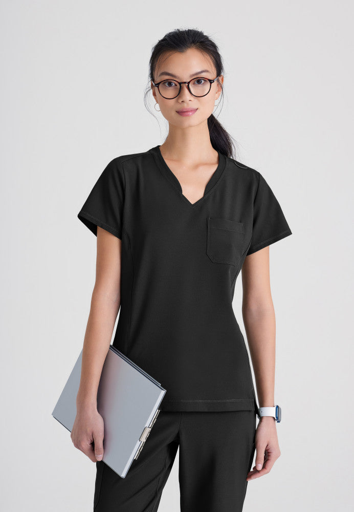 Sway 1-Pocket Banded V-Neck Scrub Top Women's Scrub Top Grey's Anatomy Evolve Black XXS