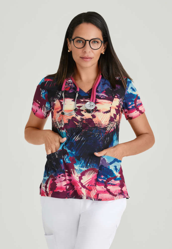 Thrive Barco One Women's V-Neck Scrub Print Top Women's Print Scrub Top Barco One Tropical Scents XXS