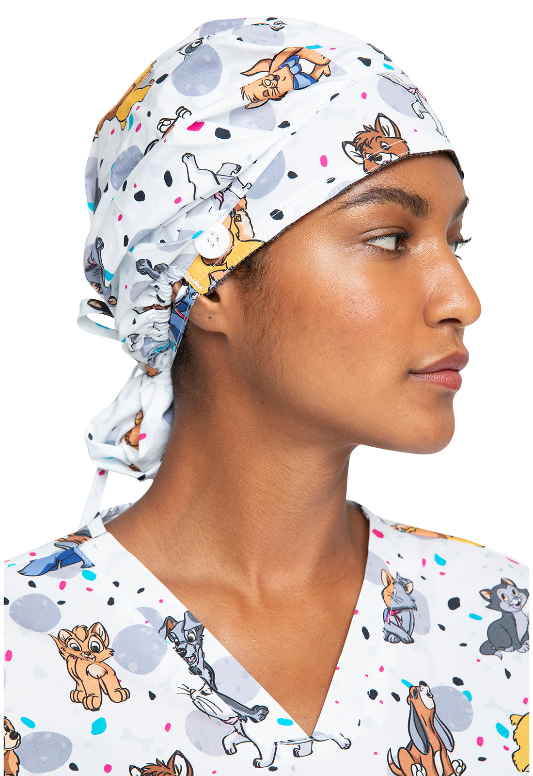 Unisex Bouffant Scrubs Hat in Cats And Dogs Scrub Hat Cherokee Licensed   